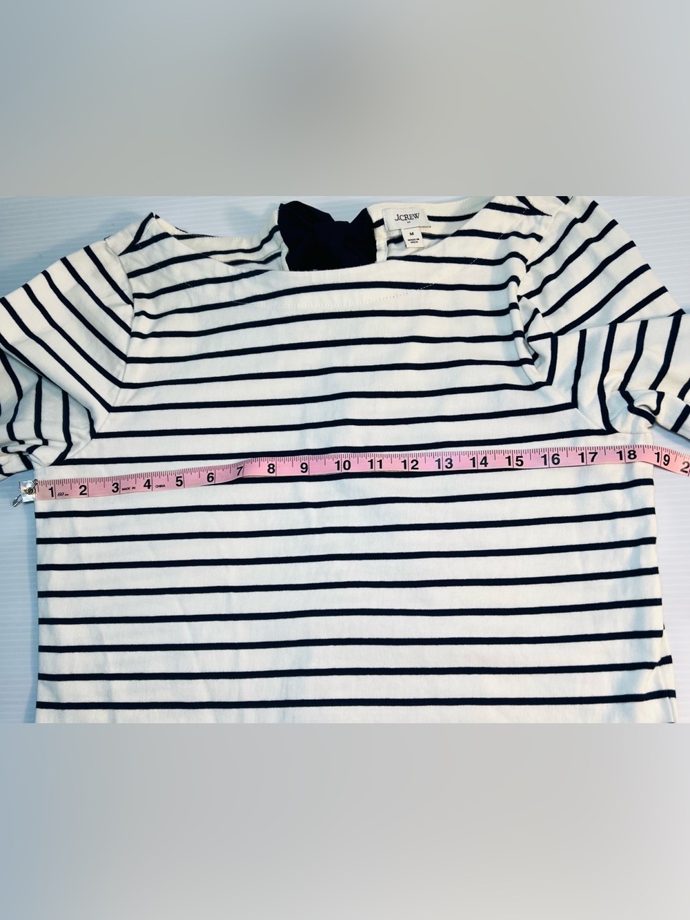 J. Crew Nautical Striped Navy Bow Back Long-Sleeve Cotton Top White/Navy Size M - Picture 5 of 7